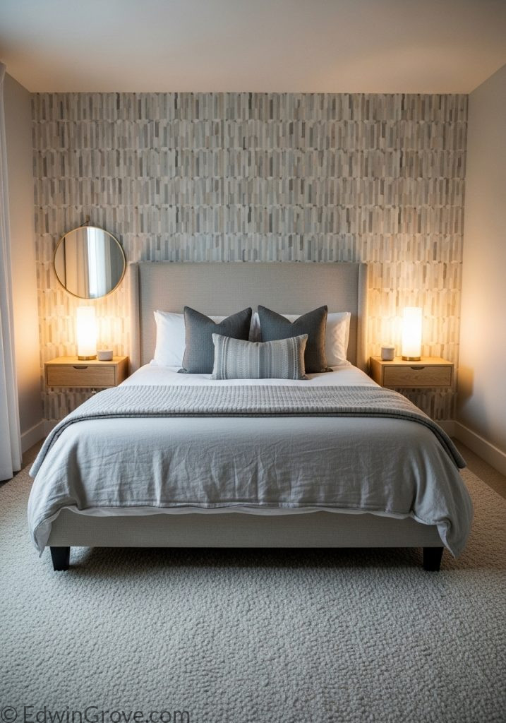 Accent wall used to add depth in a small bedroom