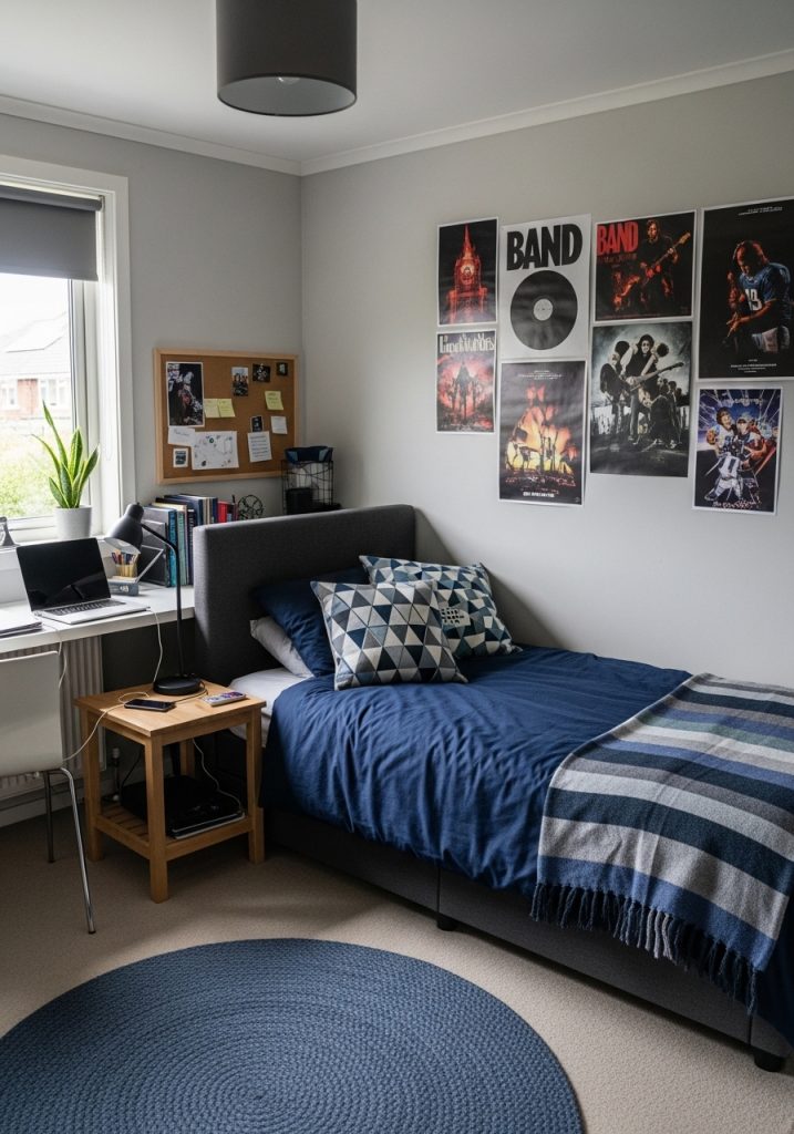 Affordable teenage boy bedroom decorated with simple stylish elements