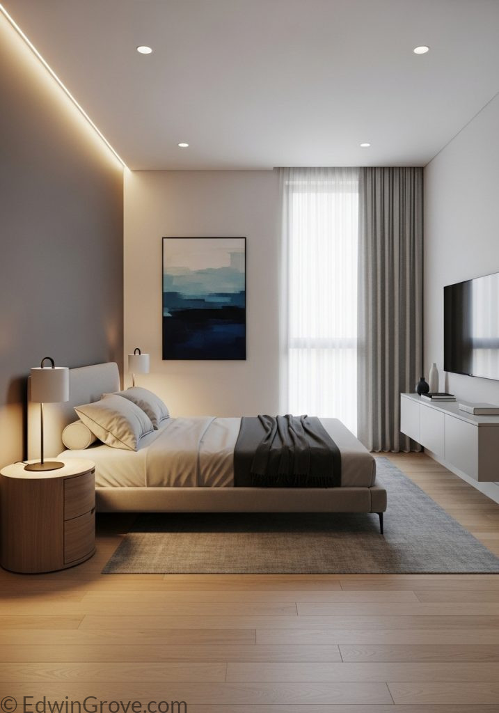 Balanced layout in a small master bedroom