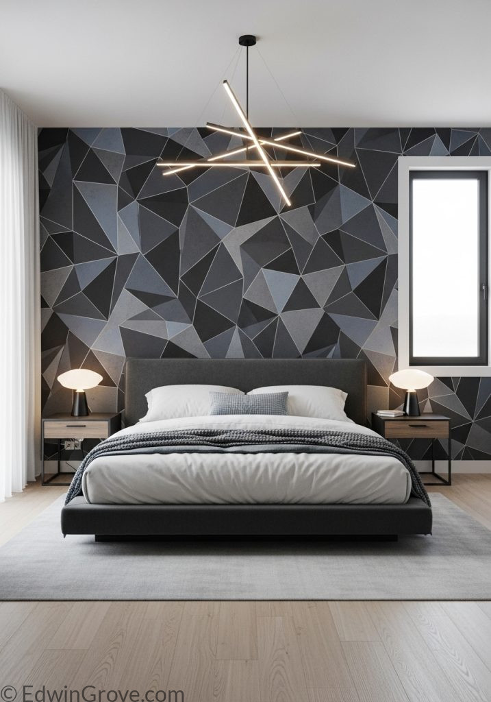 Bedroom background wall with geometric pattern design