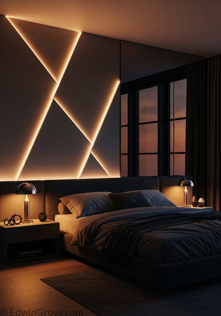 Bedroom background wall with soft LED lighting