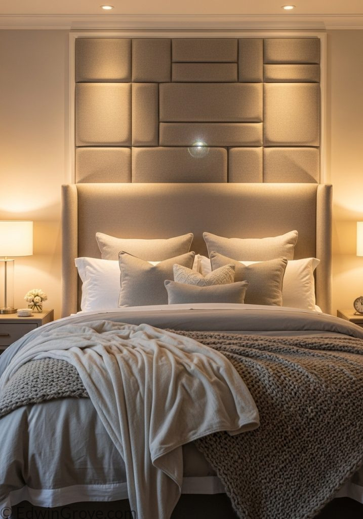 Bedroom background wall with soft fabric panels