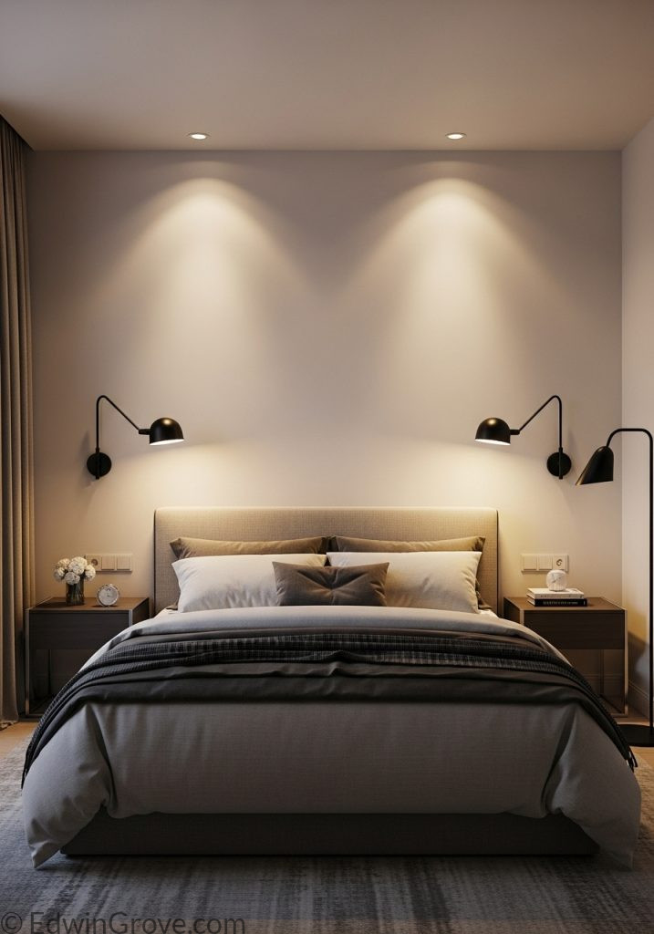 Bedroom with upholstered fabric background wall panels