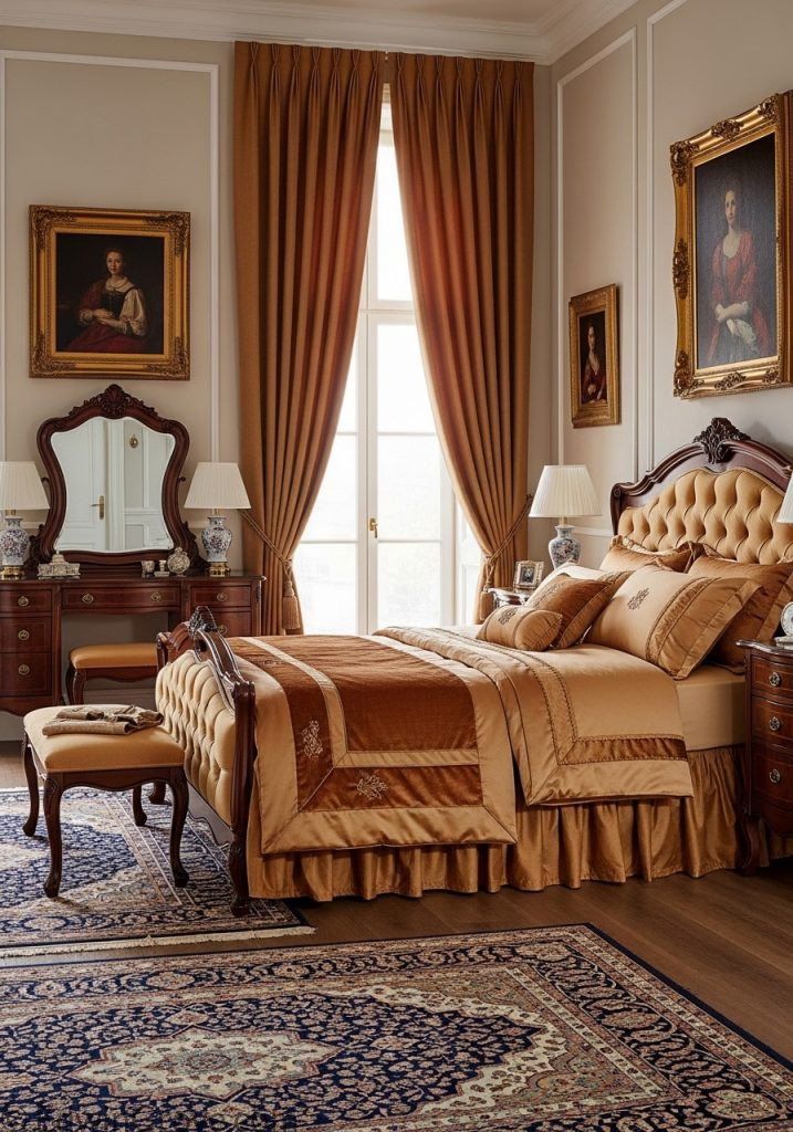 Classic bedroom with elegant pleated curtains