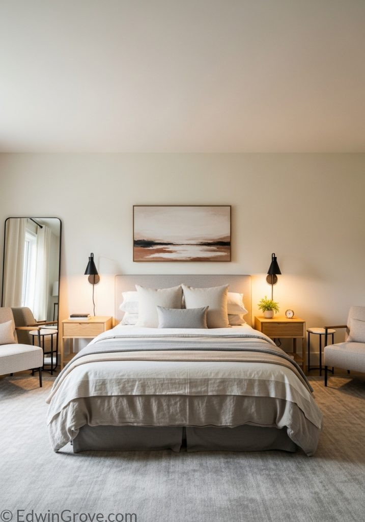 Compact master bedroom layout designed for couples