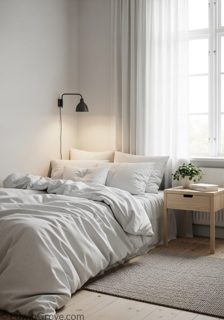 Corner bed layout in a compact bedroom