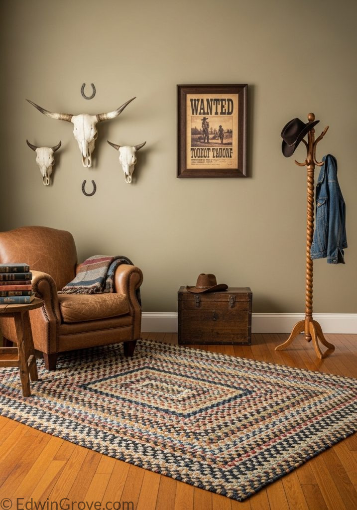 Cowboy style western bedroom interior