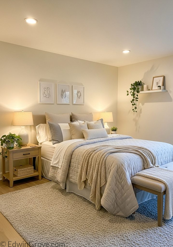 Cozy and stylish small master bedroom interior
