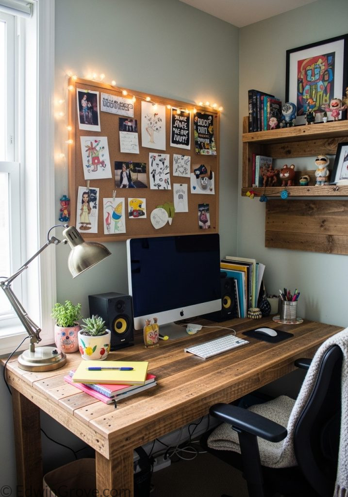 DIY bedroom office setup with creative and personalized design