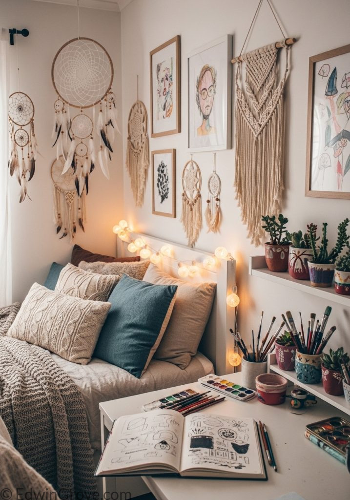 DIY teen girl bedroom with handmade and creative decor