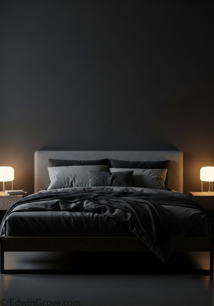Dark aesthetic bedroom background wall in charcoal tone