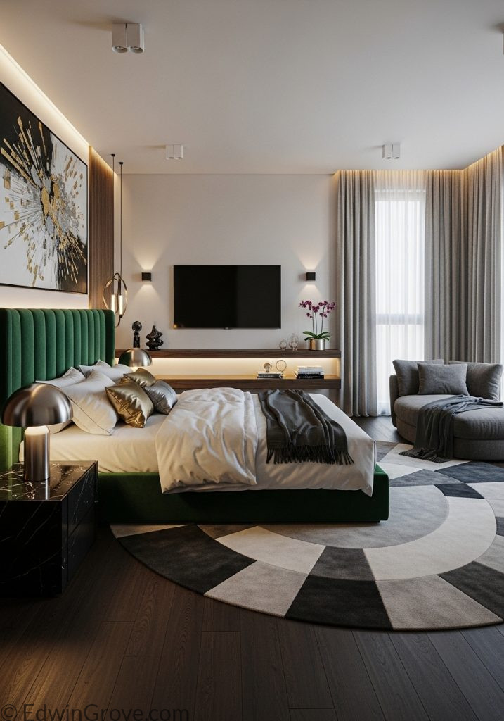 Designer bedroom with premium furniture and elegant decor