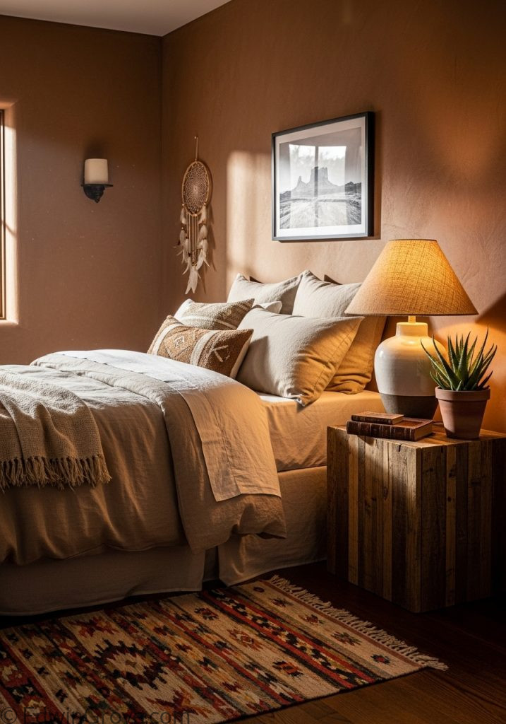 Earth tone color scheme in western bedroom design