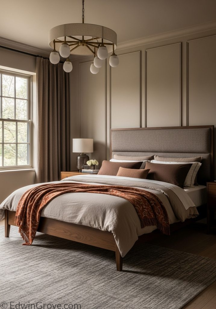 Earth tone masculine bedroom design