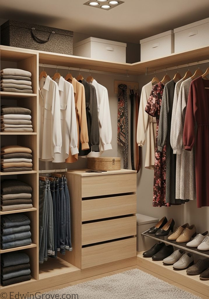 Efficiently organized closet in a small bedroom