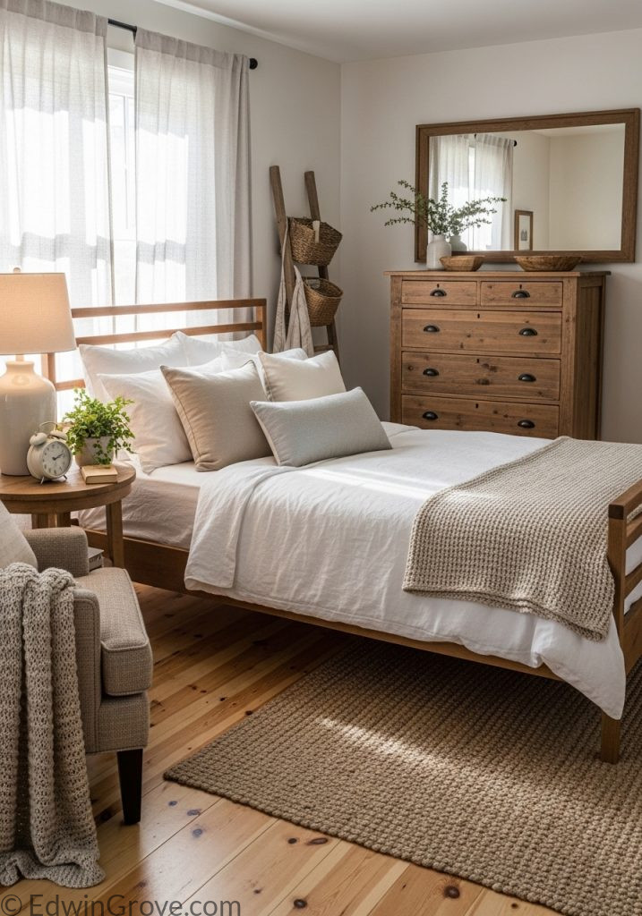 Farmhouse rustic bedroom with simple and cozy decor