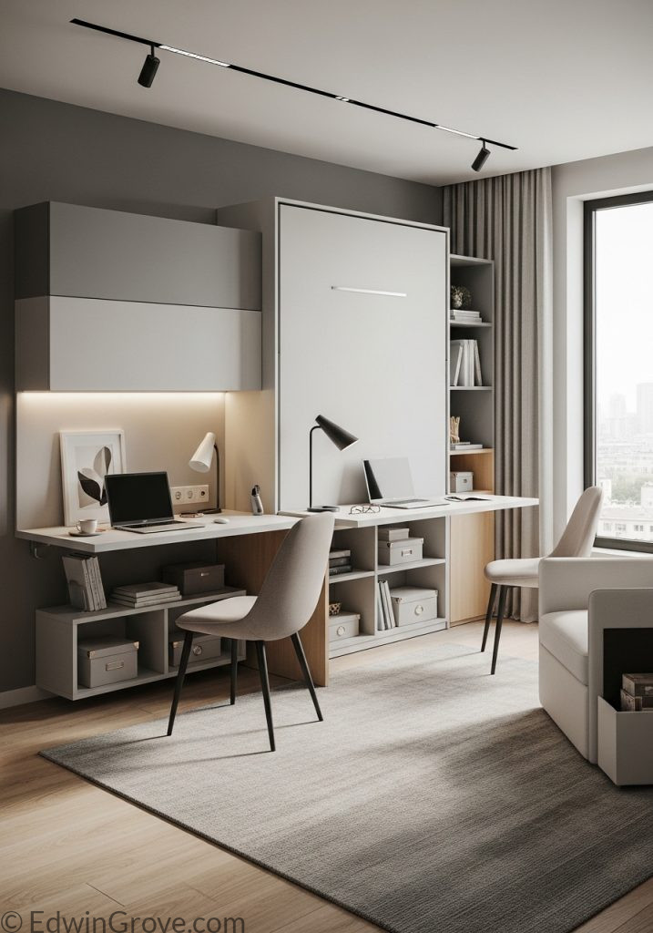 Foldable furniture in a compact modern bedroom