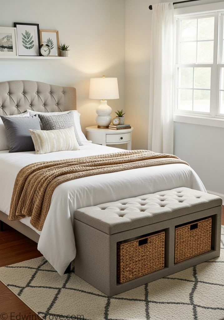 Guest bedroom with storage bench for added seating and storage