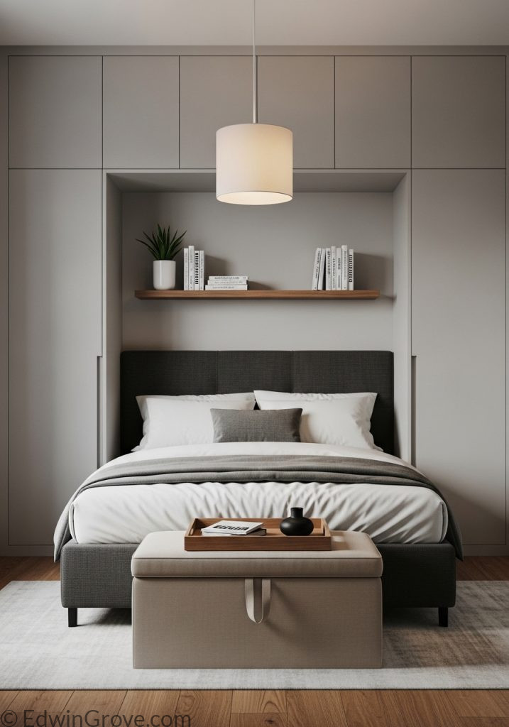 Hidden storage furniture in a bedroom