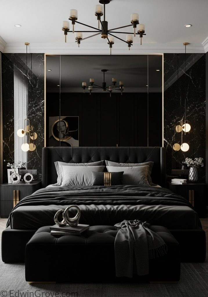 High-end black bedroom with premium luxury styling