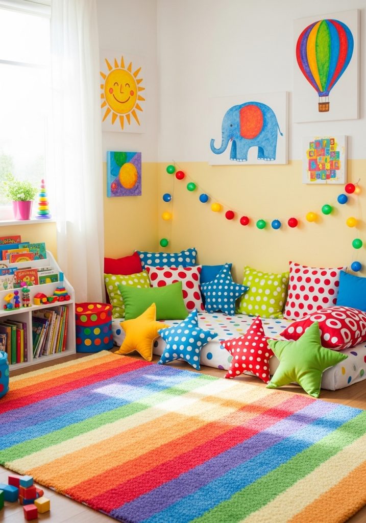 Colorful toddler bedroom decor with bright playful accents.