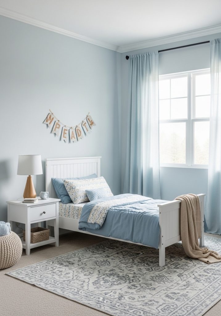 Toddler bedroom with calming colors for better sleep.