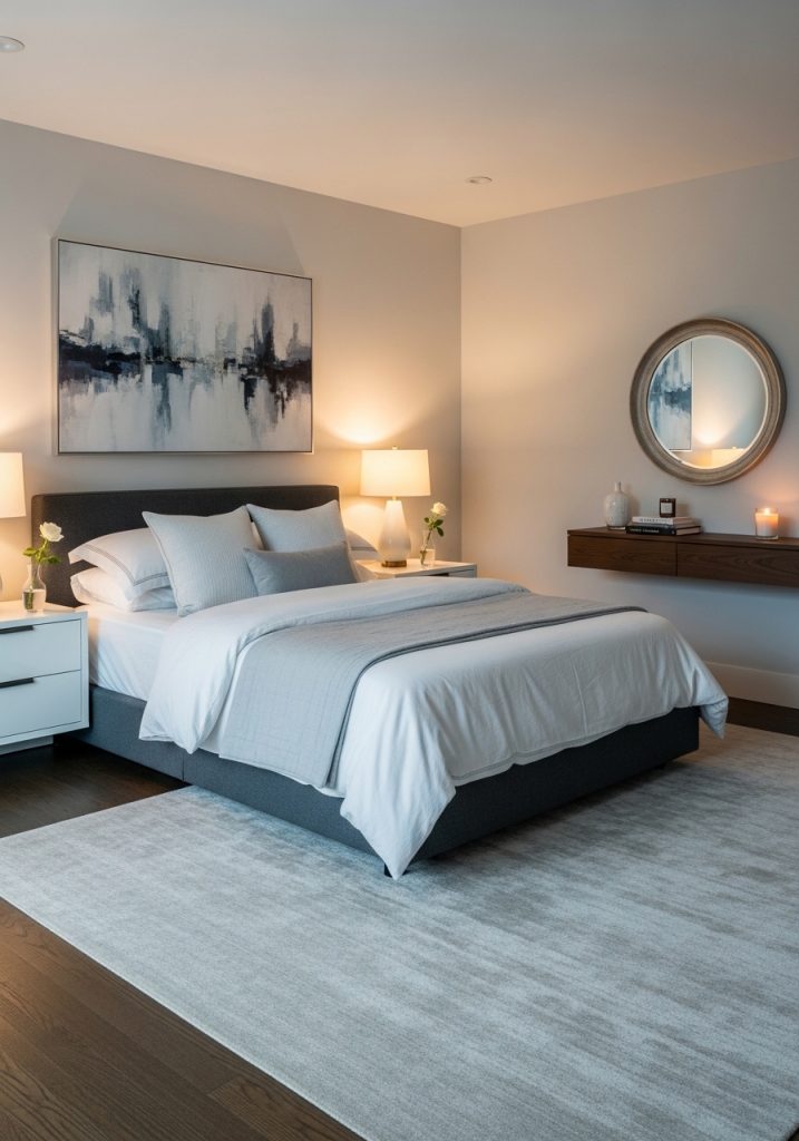 Modern romantic bedroom for couples with contemporary design