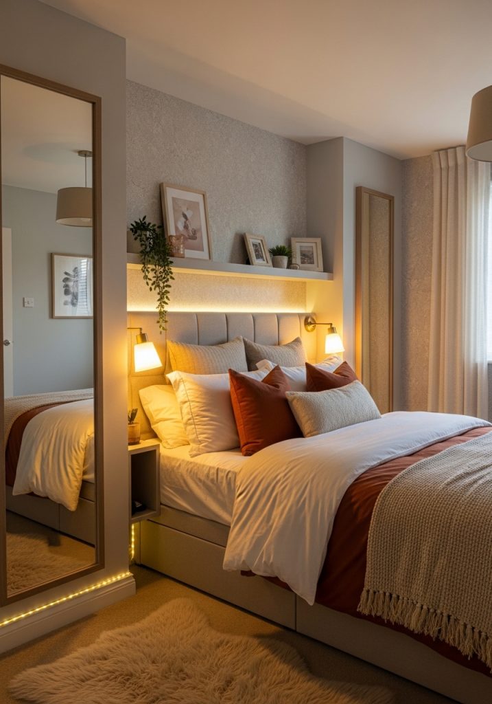 Small couple's bedroom redesigned for a cozy romantic atmosphere