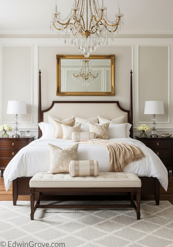 Large master bedroom with well-balanced furniture arrangement