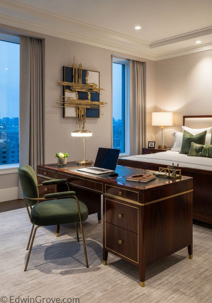 Luxury bedroom office with elegant furniture and premium design