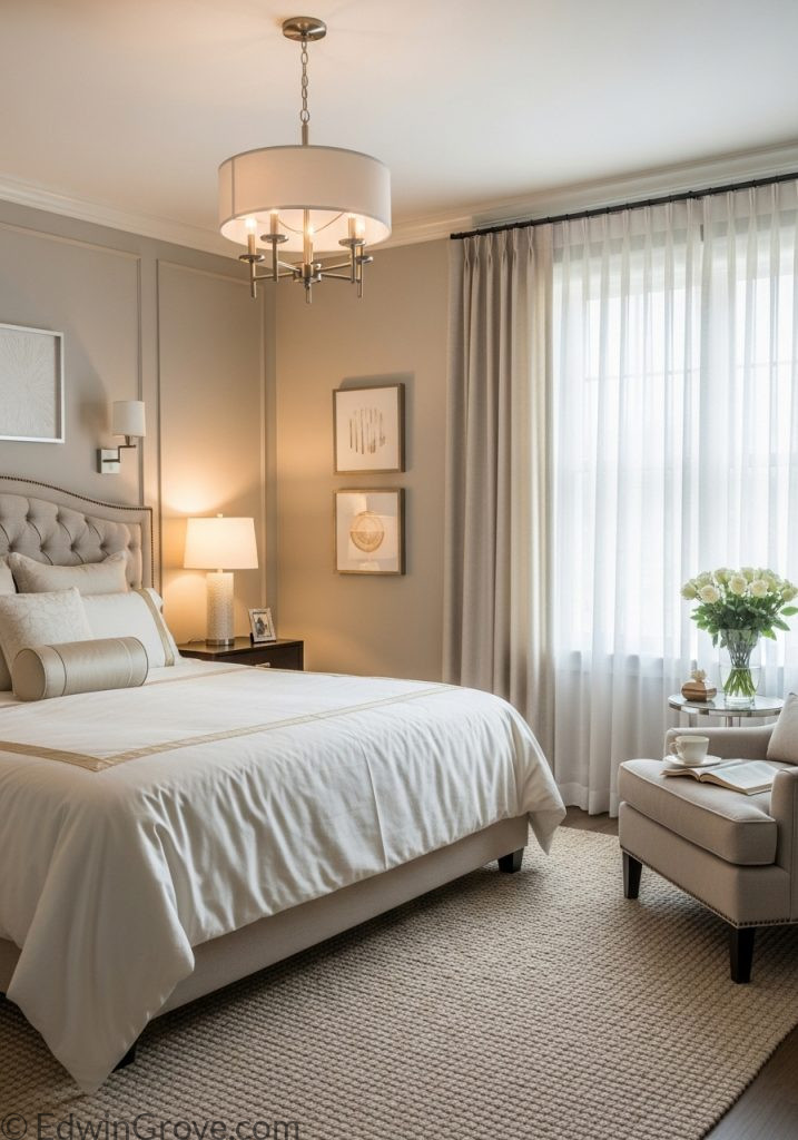 Master bedroom with calming colors and balanced lighting