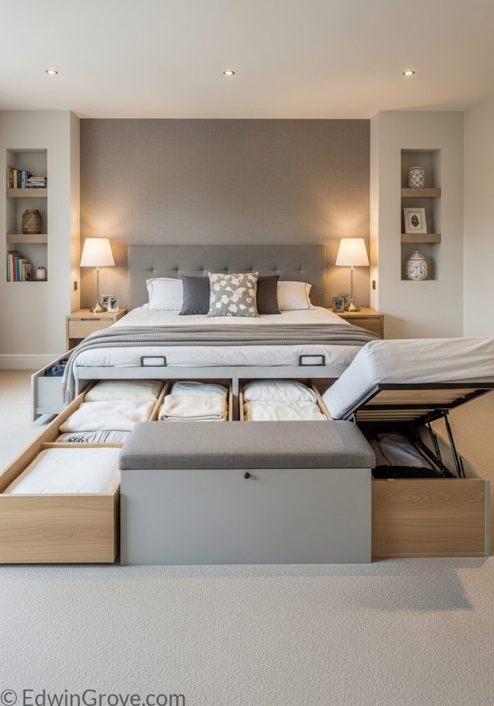 Master bedroom with smart and hidden storage solutions