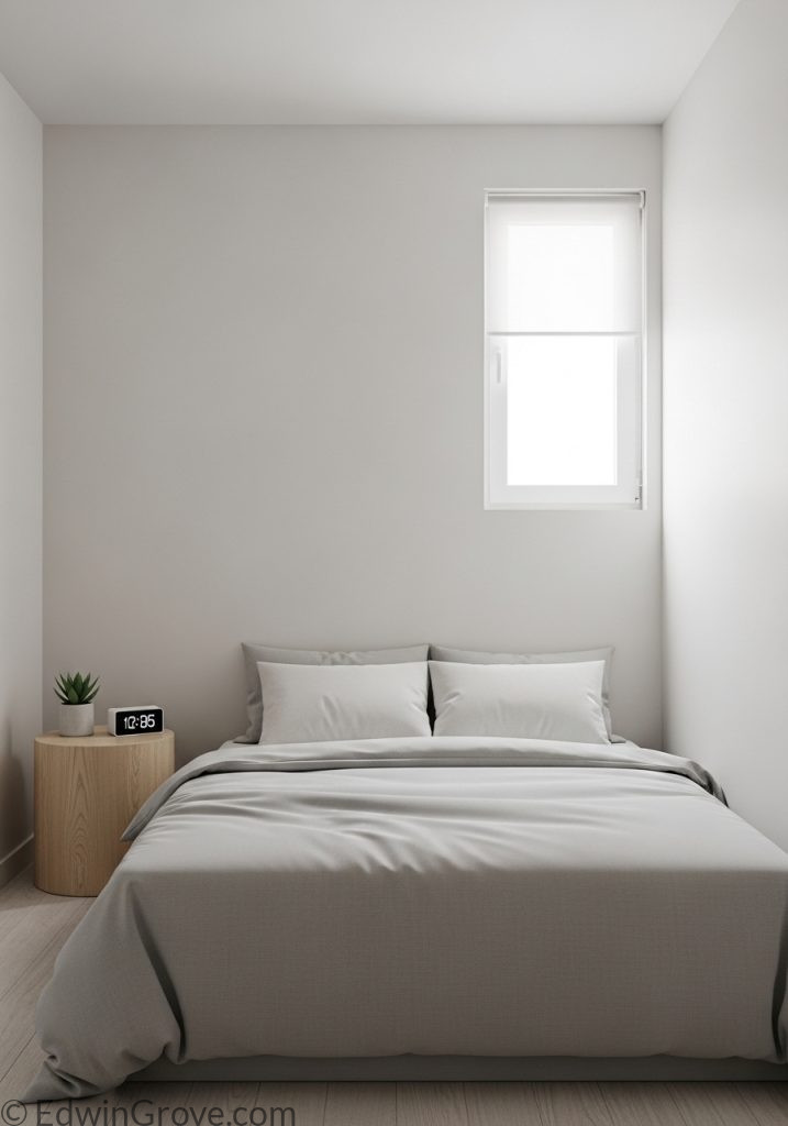 Minimal furniture layout in a small bedroom