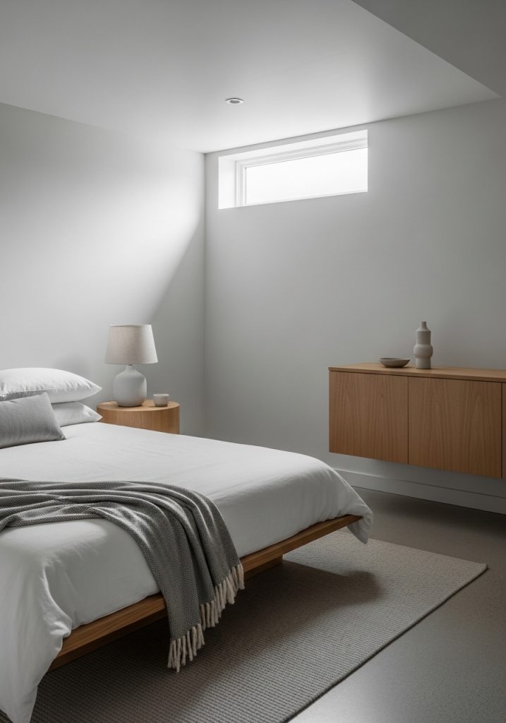 Minimalist basement bedroom with simple decor