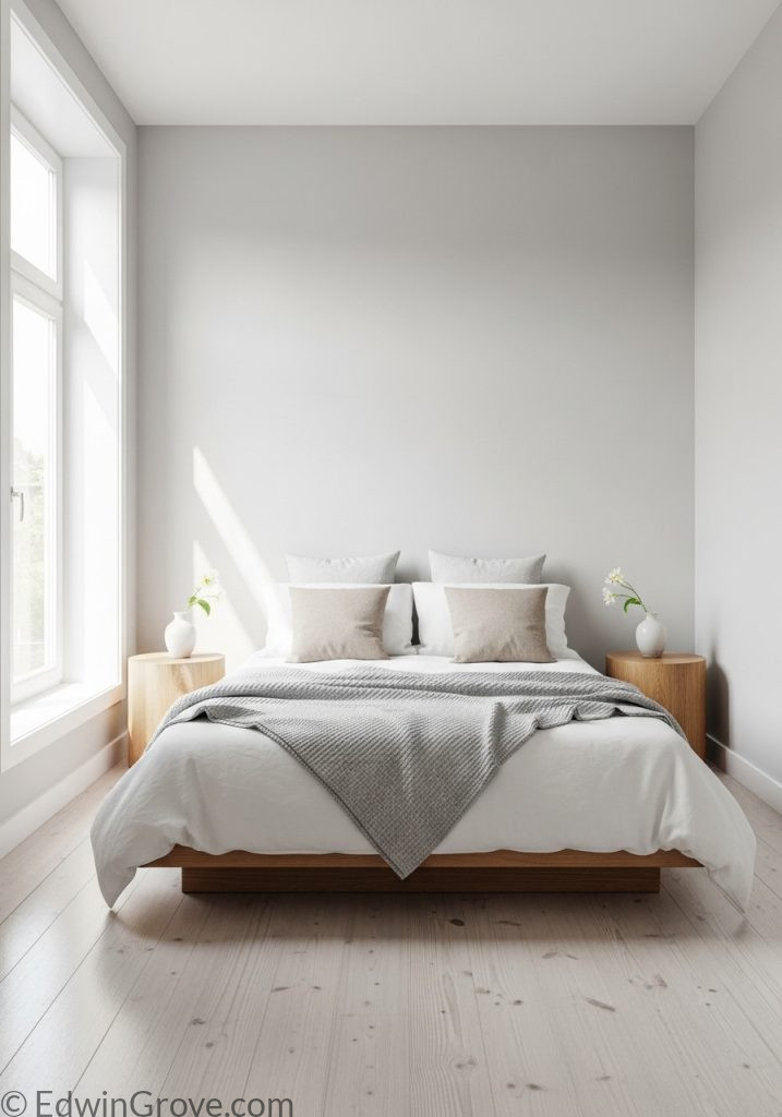 Minimalist decluttered small bedroom with simple decor