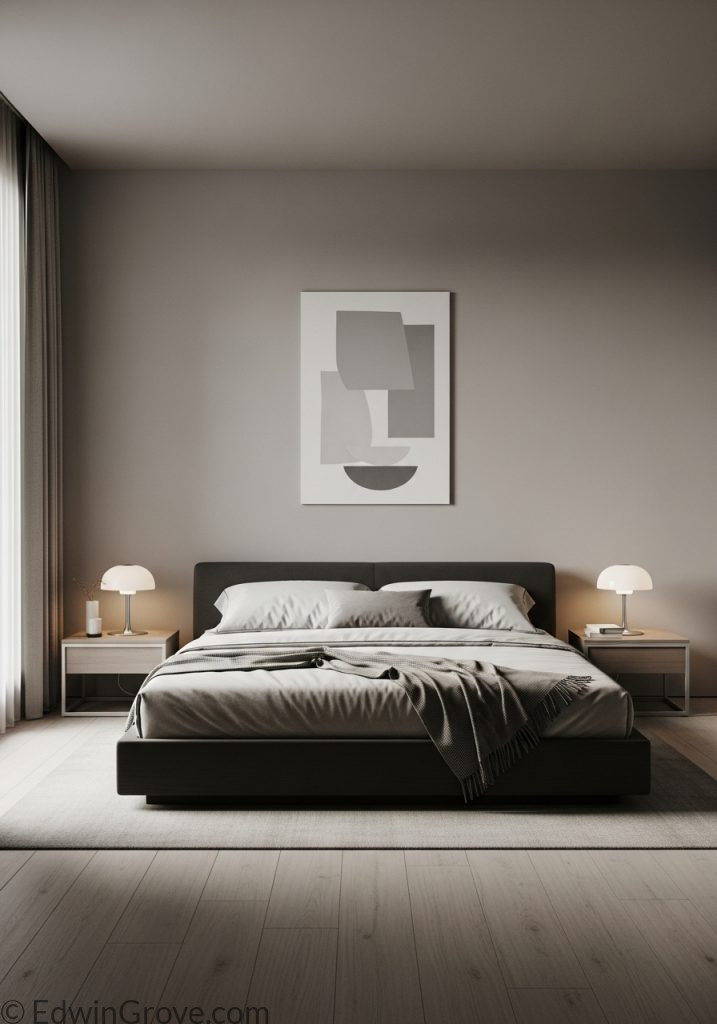 Minimalist masculine bedroom with neutral tones