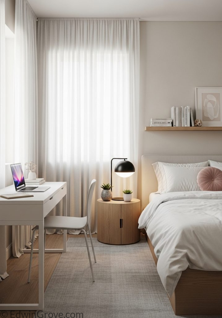 Minimalist teen girl bedroom with clean and simple design