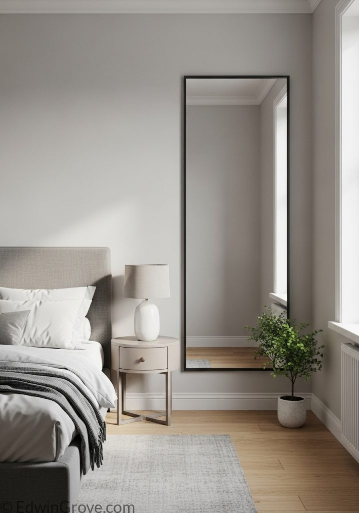 Mirror used to visually enlarge a small bedroom