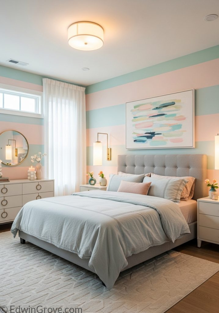 Modern bedroom with trendy color scheme and stylish furnishings