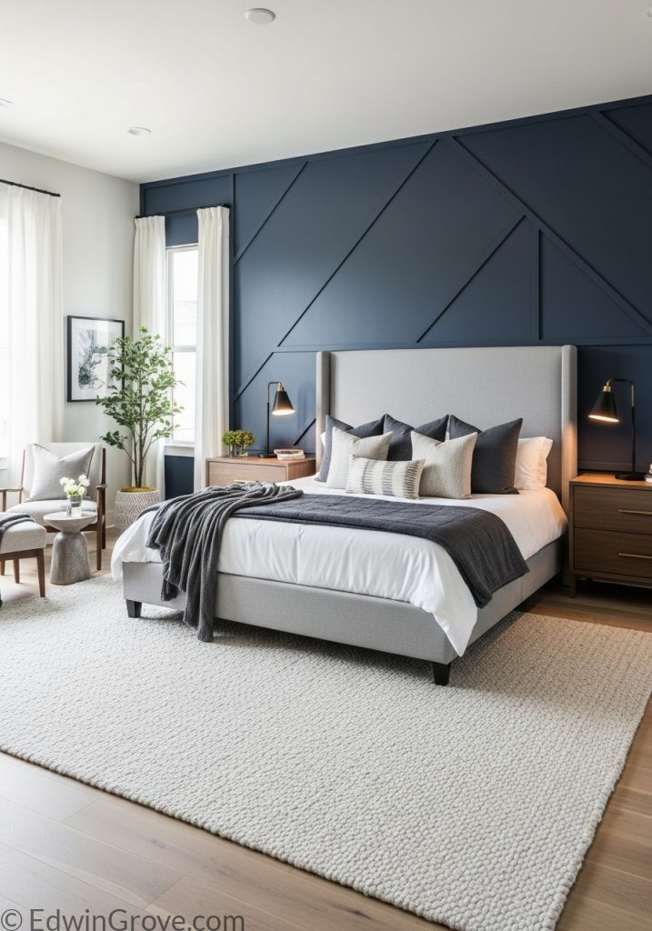 Modern large master bedroom with bold and elegant decor