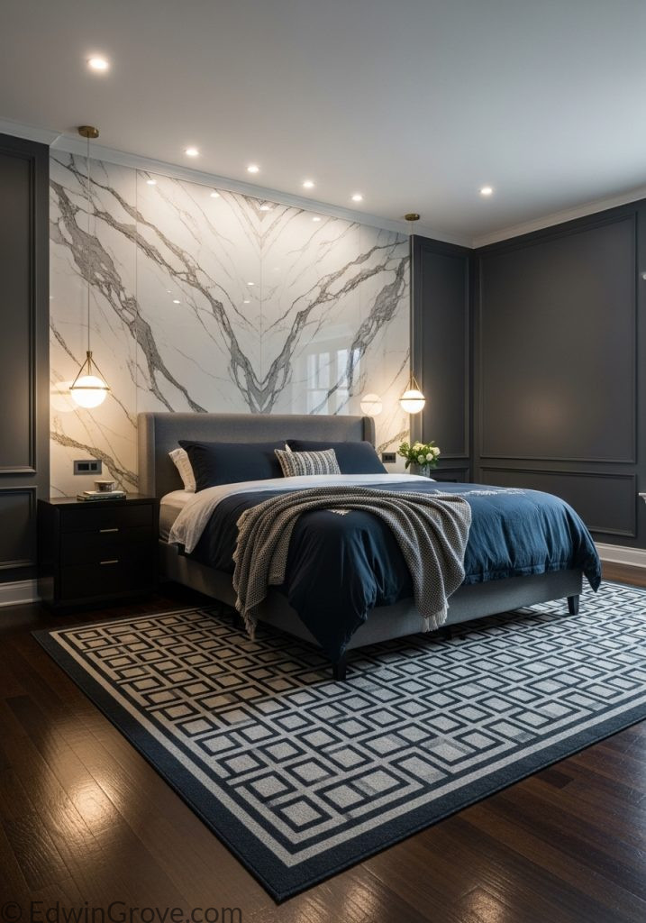Modern luxury masculine bedroom interior