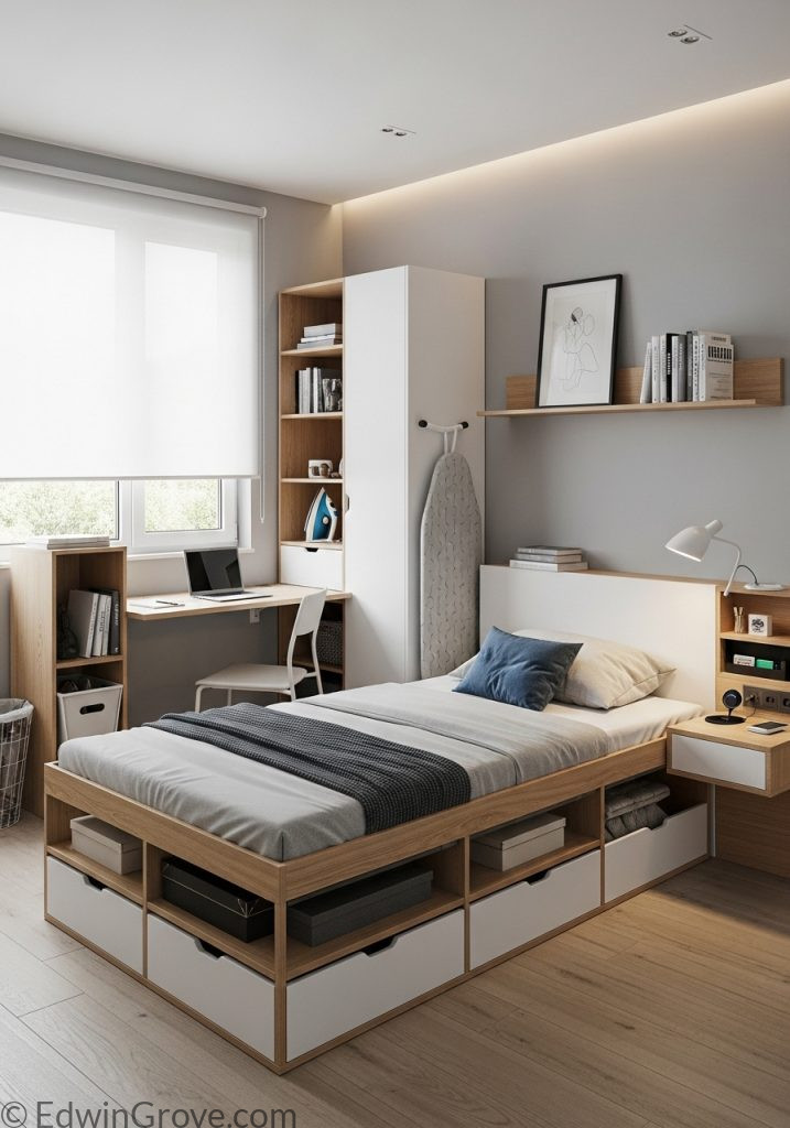 Multifunctional bedroom furniture with storage and foldable features