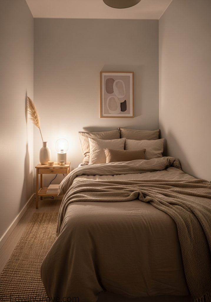 Neutral color palette in a small master bedroom