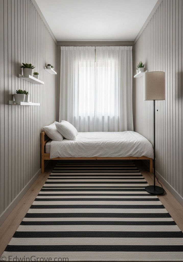 Optical illusion design elements in a bedroom