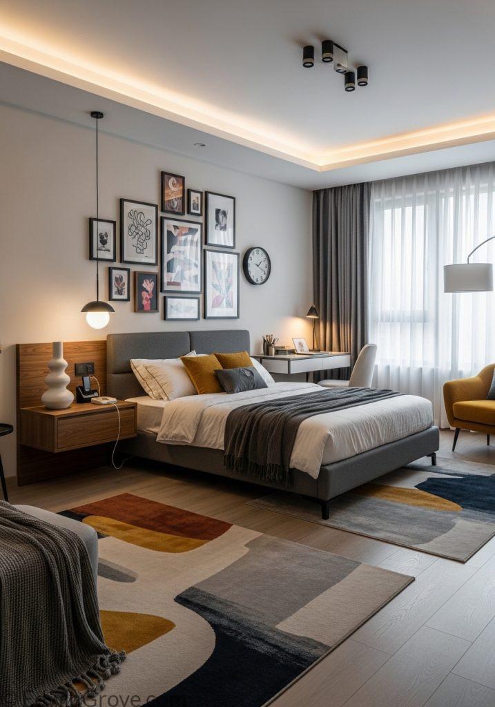 Personalized bedroom with unique styling and decor elements