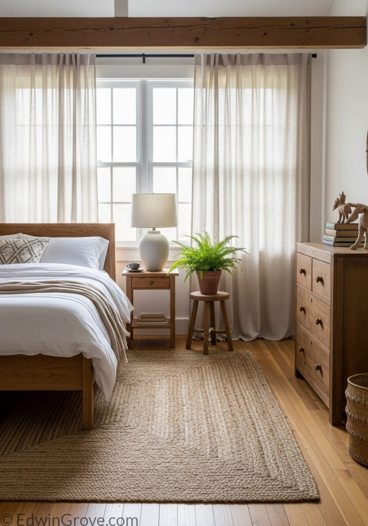 Rustic bedroom with earthy color palette and natural tones