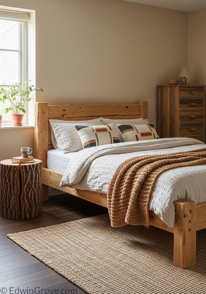 Rustic bedroom with natural wood furniture and simple design