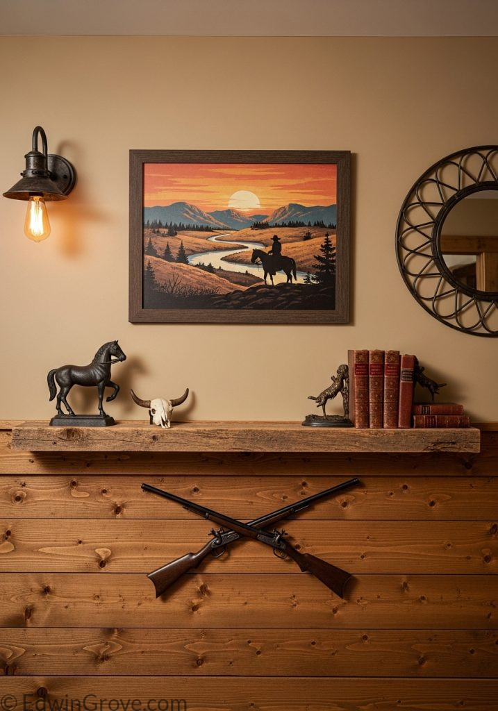 Rustic wall decor in western bedroom