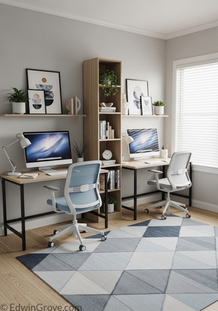 Shared bedroom office setup with dual workspaces