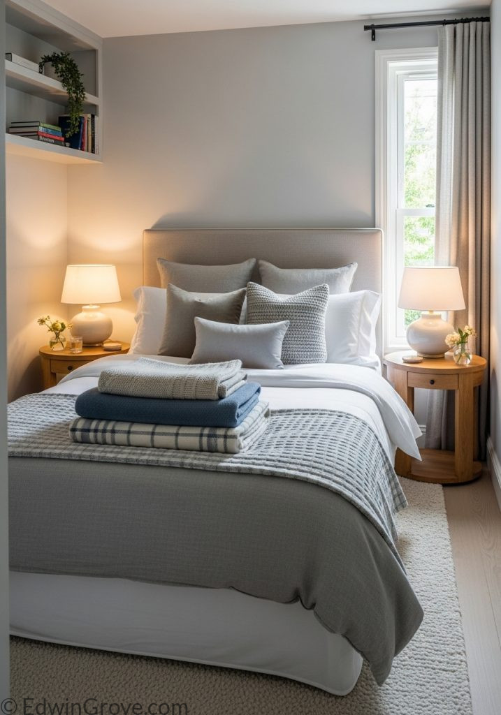 Small guest bedroom with stylish and comfortable bedding